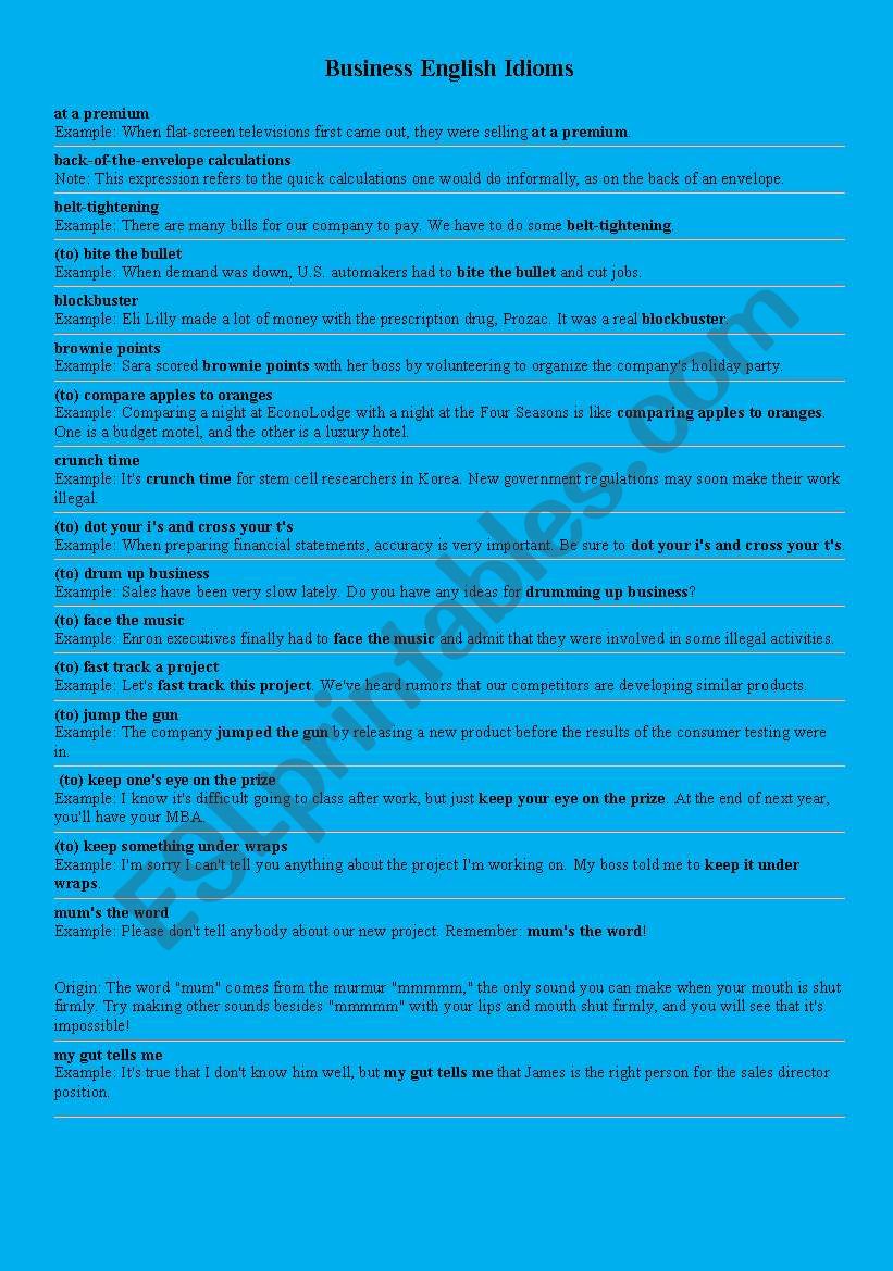 Business Idioms worksheet