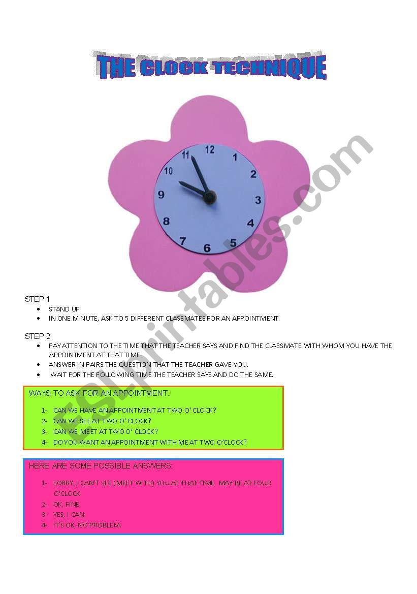THE CLOCK TECHNIQUE worksheet