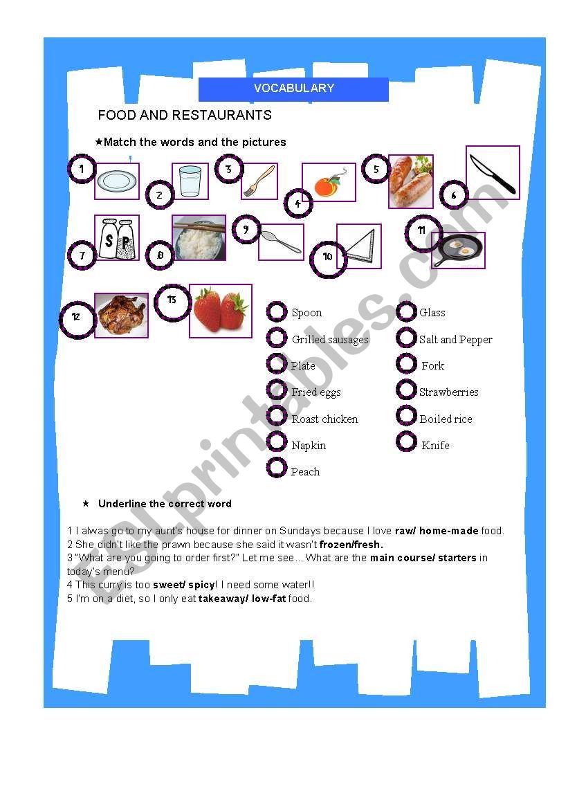 Food and restaurants  worksheet