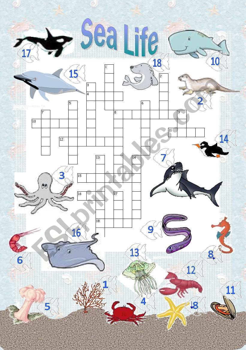 Crosswords - Sea Life worksheet