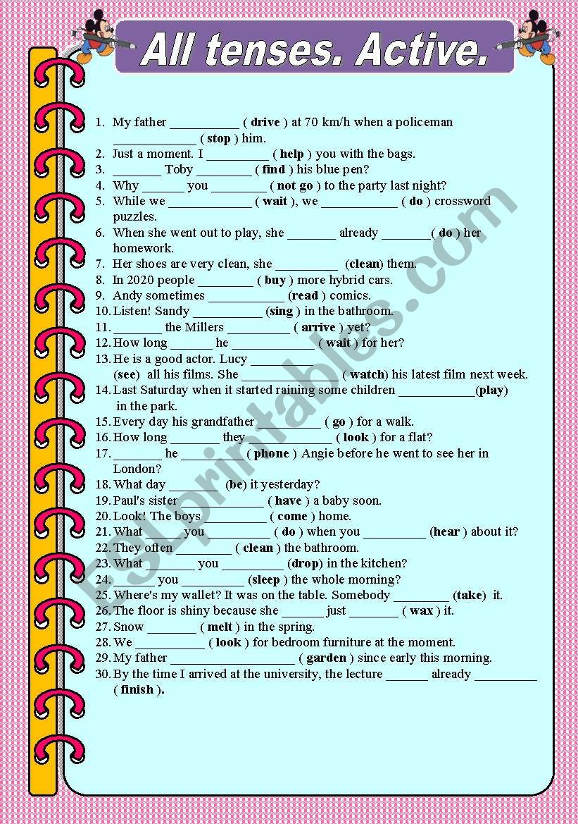 All tenses. Active voice. worksheet