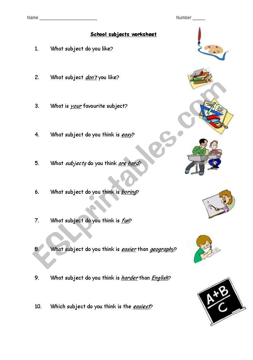 School subjects worksheet worksheet