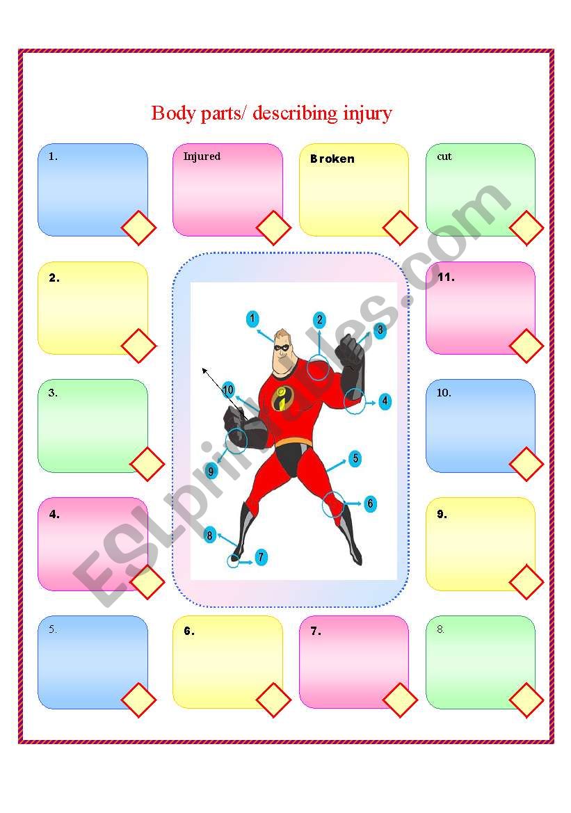 body parts / injuries worksheet