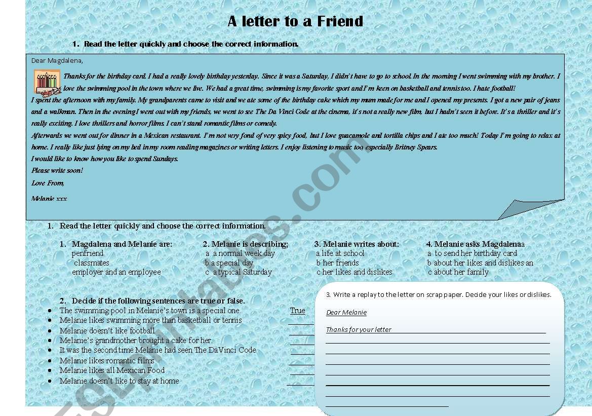 a letter to a friend worksheet