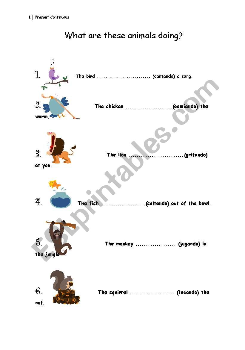 Present Continuous - Animals worksheet