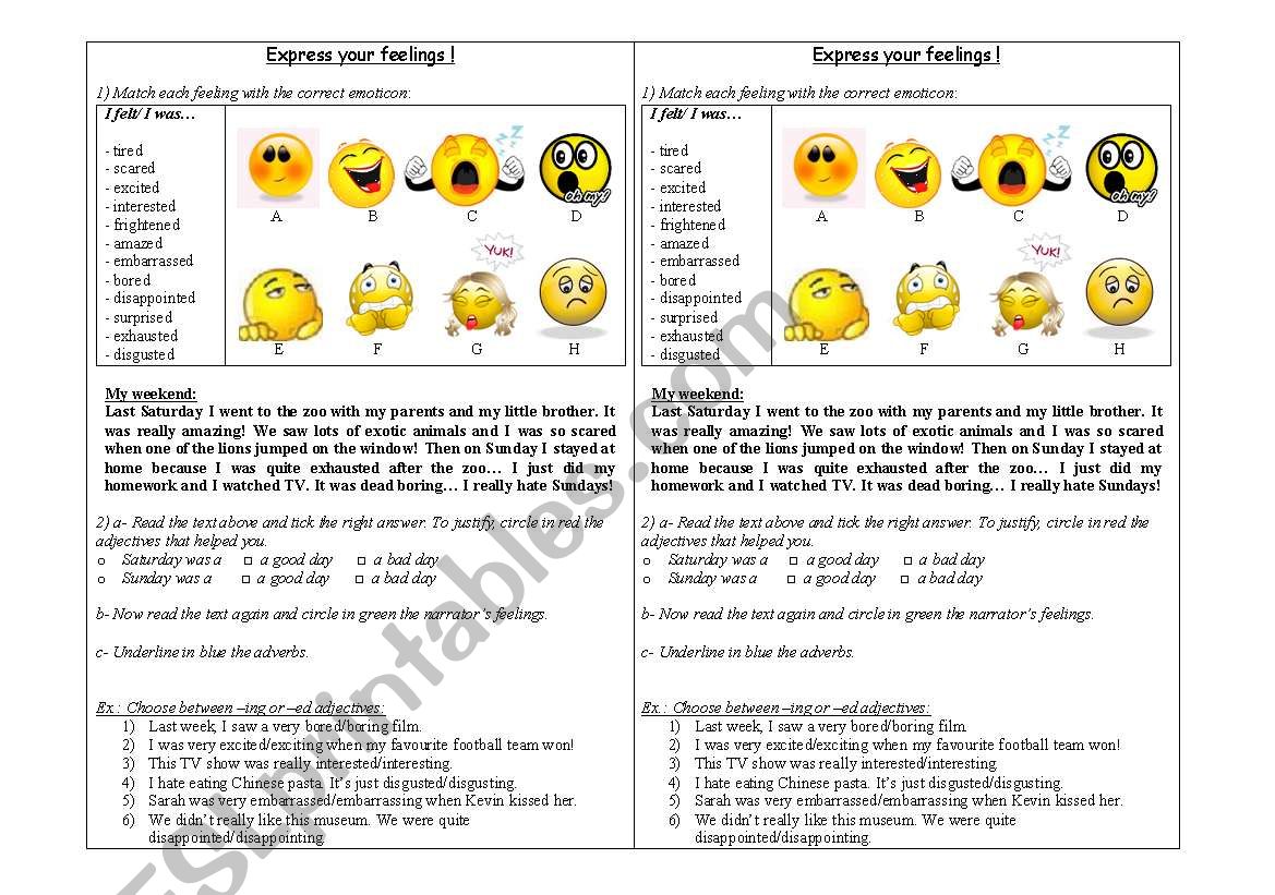 Express your feelings worksheet