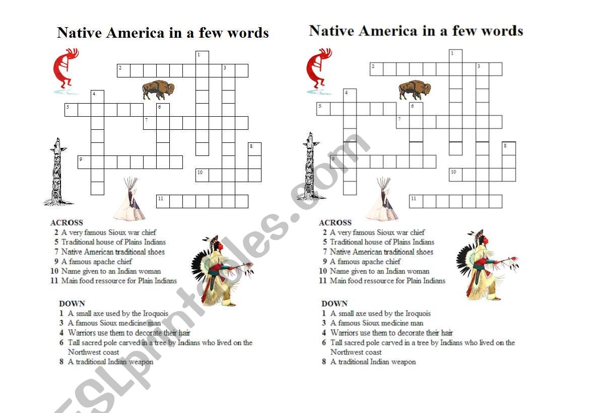 Native Americans crossword worksheet