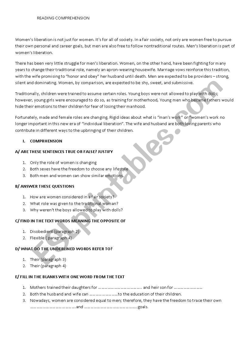 WOMEN LIBERATION worksheet