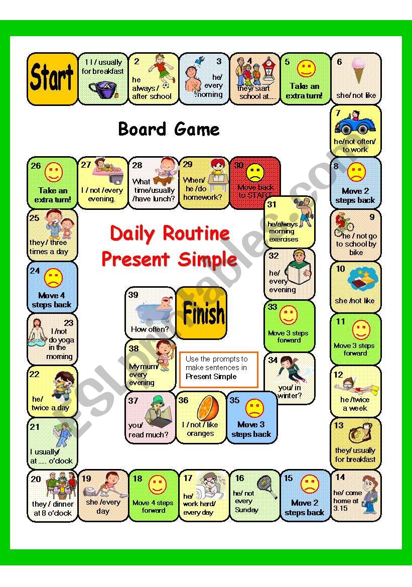 PRESENT SIMPLE + DAILY ROUTINE (PART 4) 2 GAMES - BOARD GAME + key  AND BATTLESHIP - fully editable.