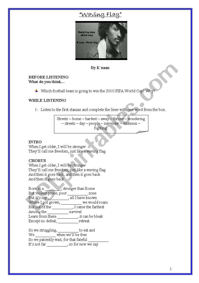 Waving Flag worksheet