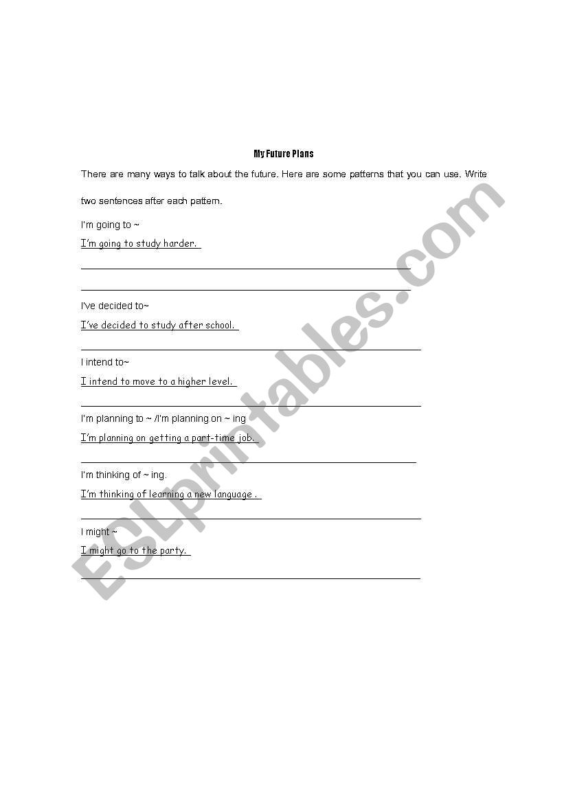 my future plans are worksheet