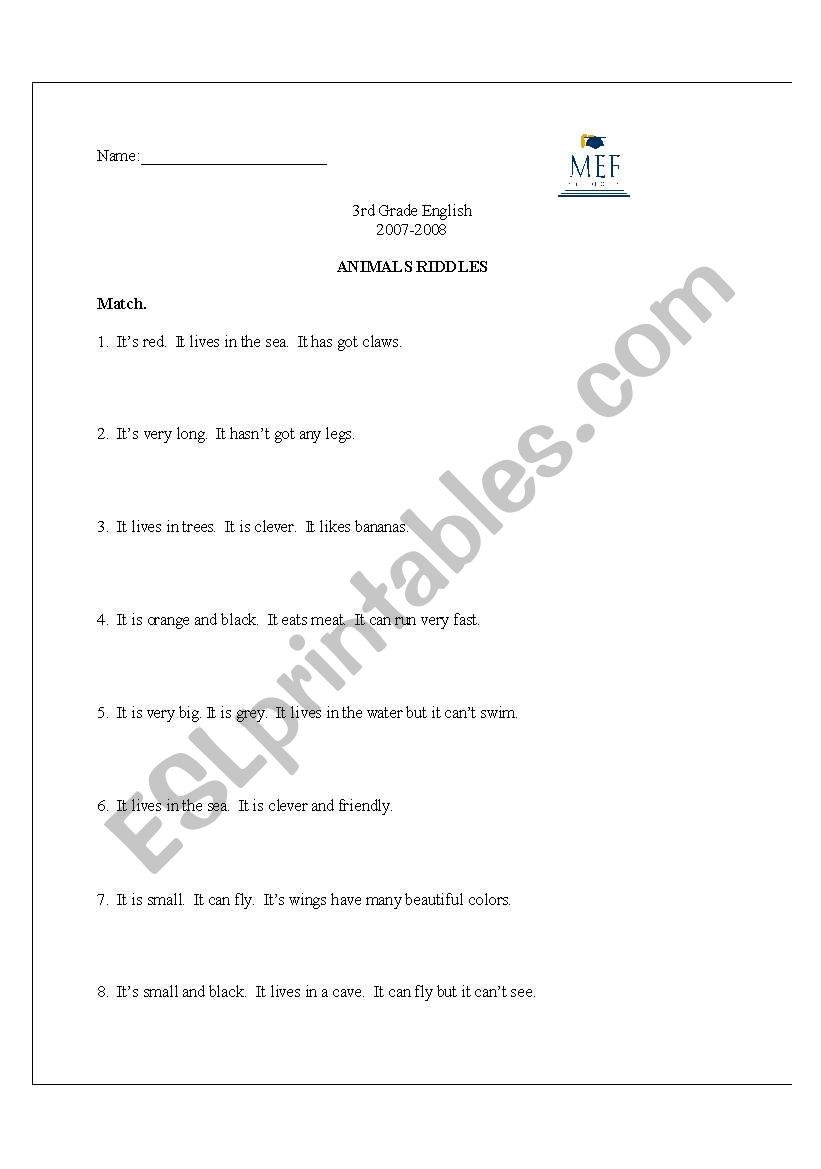 Animal Riddles worksheet