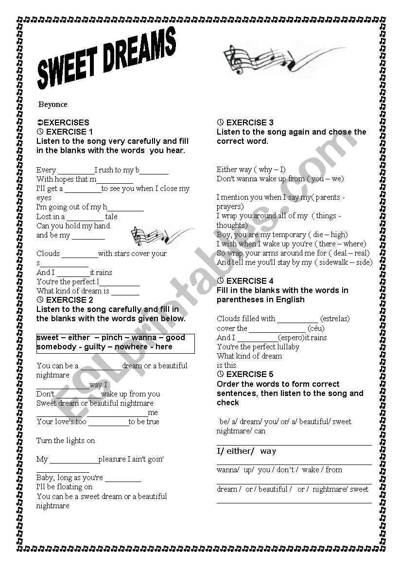 sweet dreams worksheet