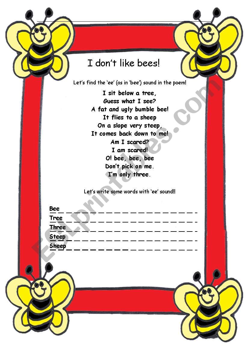 teaching about phonics /i:/ - poem and follow-up activity