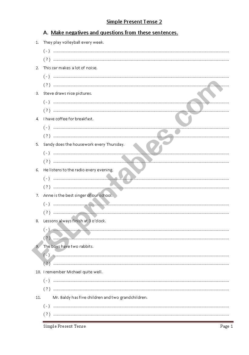 Present Simple Tense worksheet