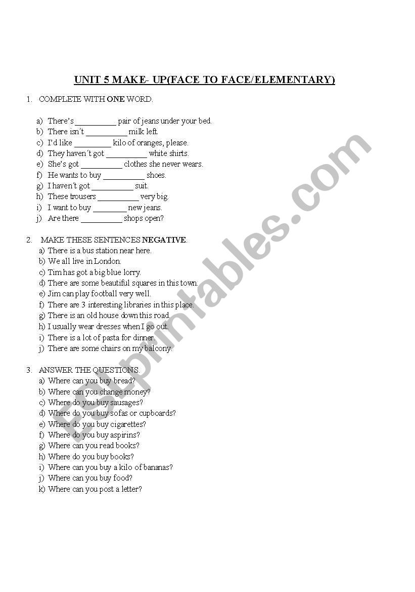 UNIT 5 MAKE UP/ FACE 2 FACE ELEMENTARY