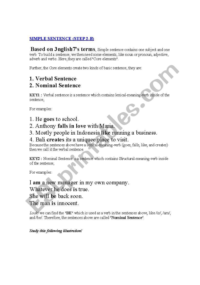 Nominal and Verbal Sentences worksheet