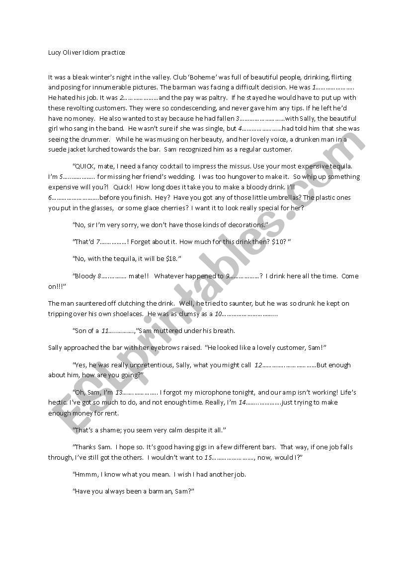 Idiom practice worksheet