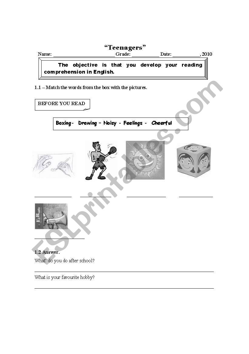 Teenagers worksheet