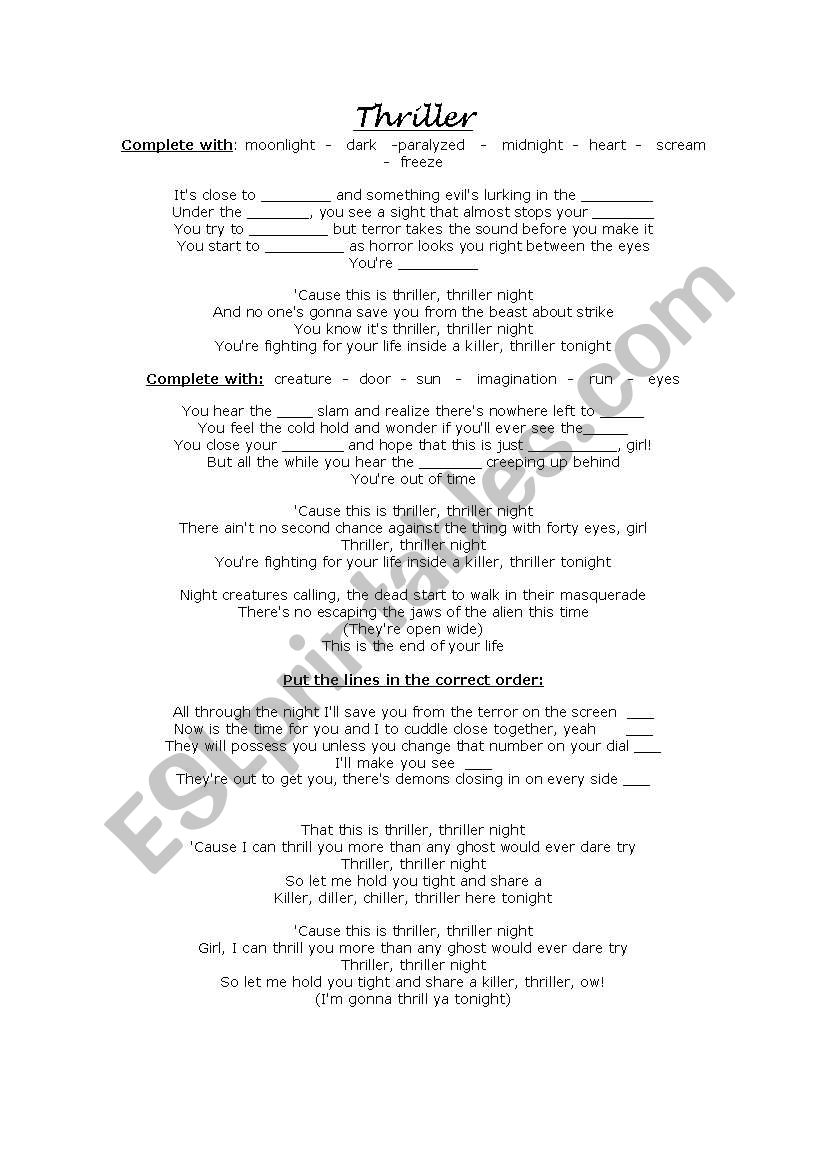 Thriller worksheet