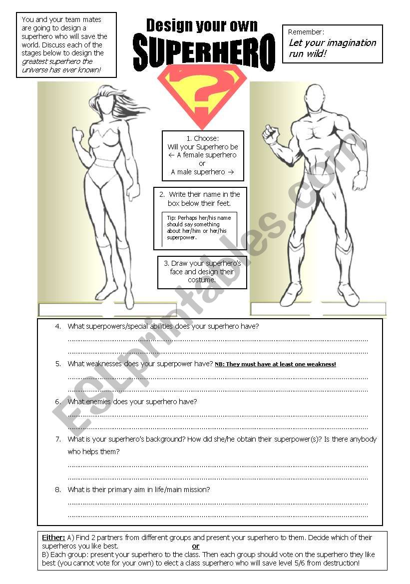 Design a superhero worksheet