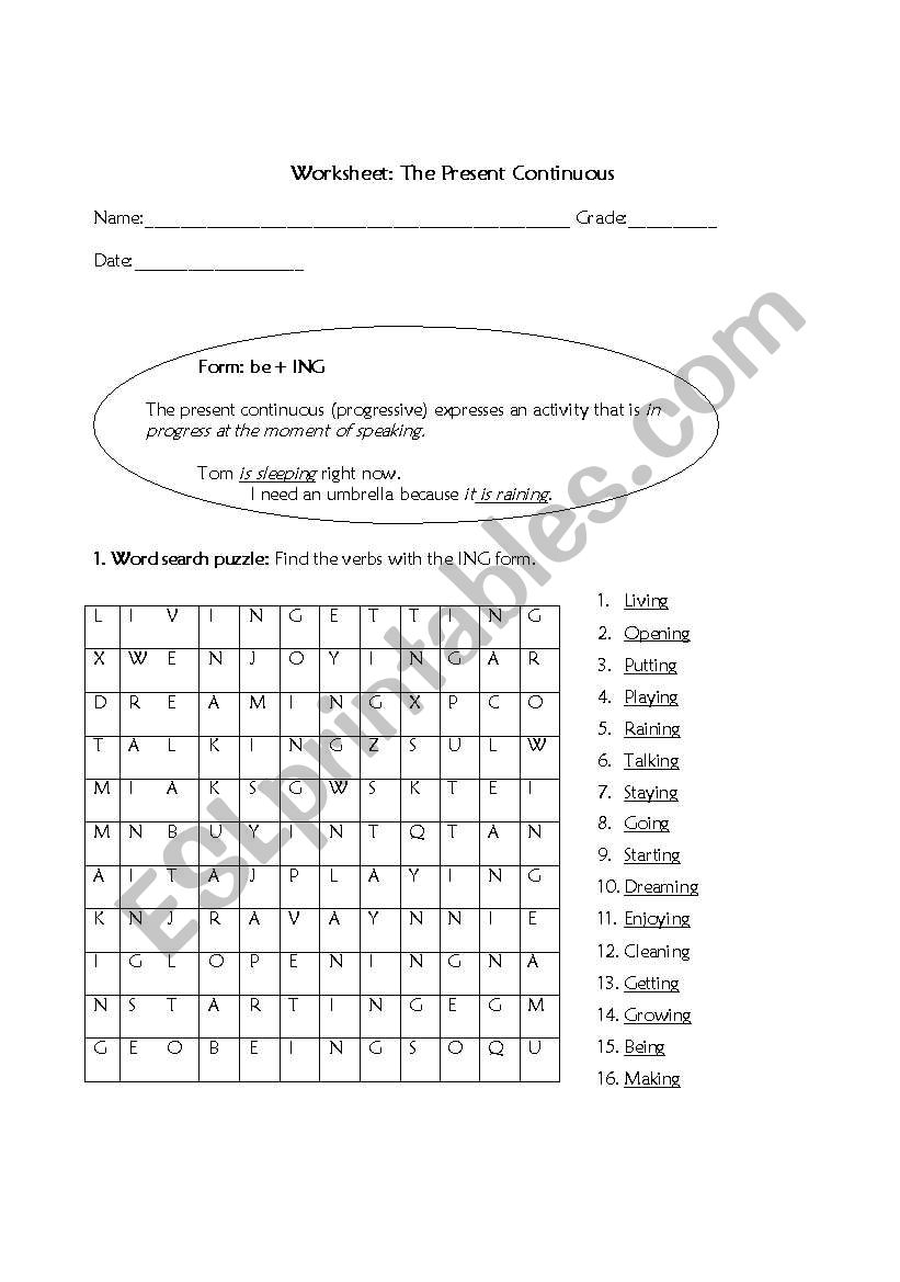 Present Continuous worksheet