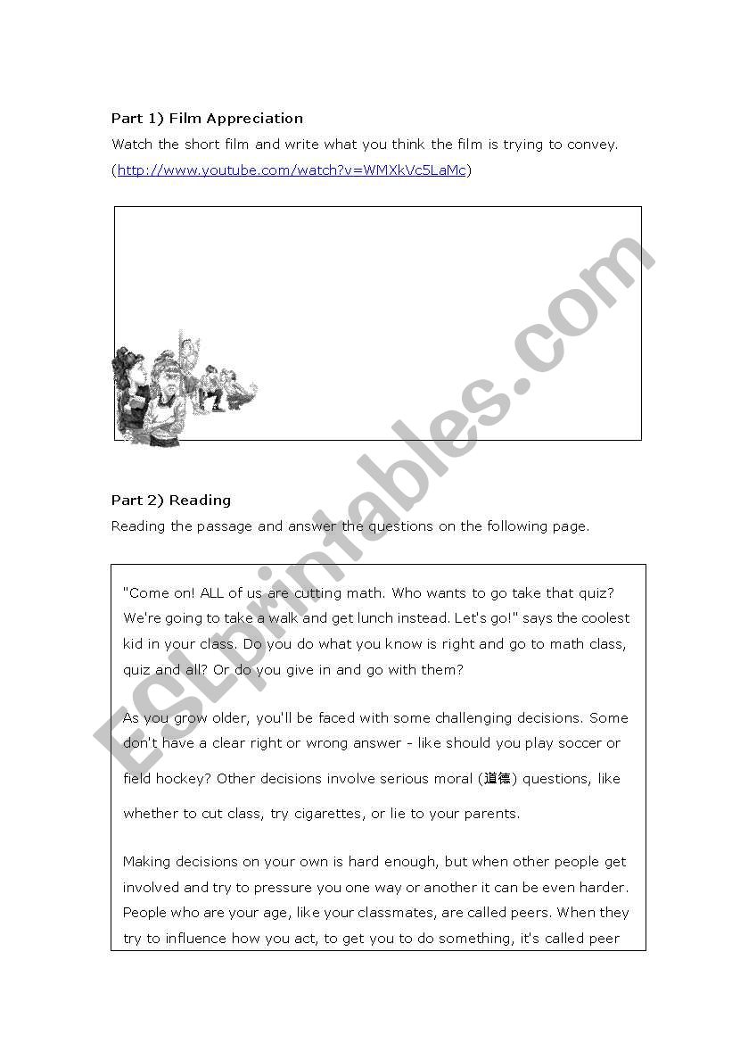 Peer Pressure worksheet