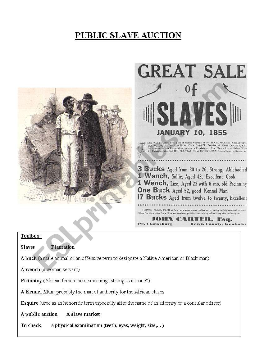 Public slave auction worksheet