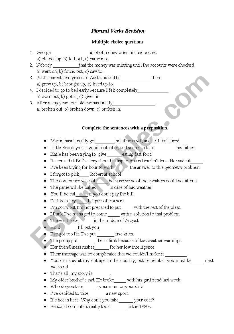 PHRASAL VERBS REVISION worksheet