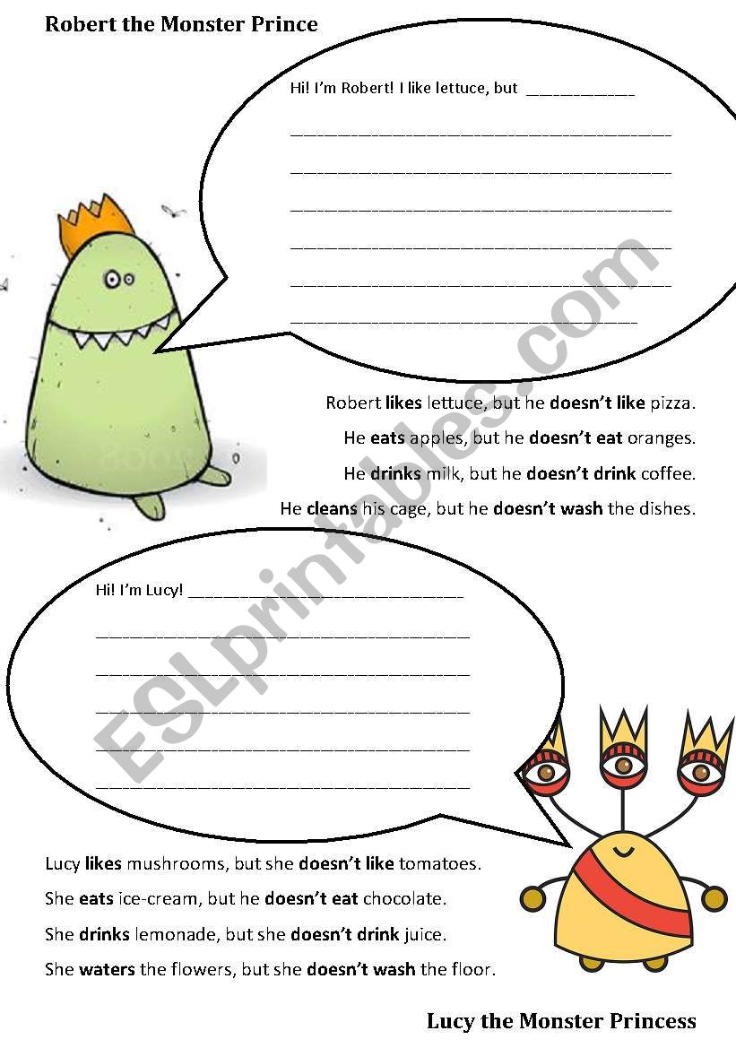 Monster Prince and Princess worksheet