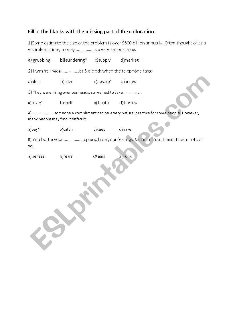 testing collocation worksheet