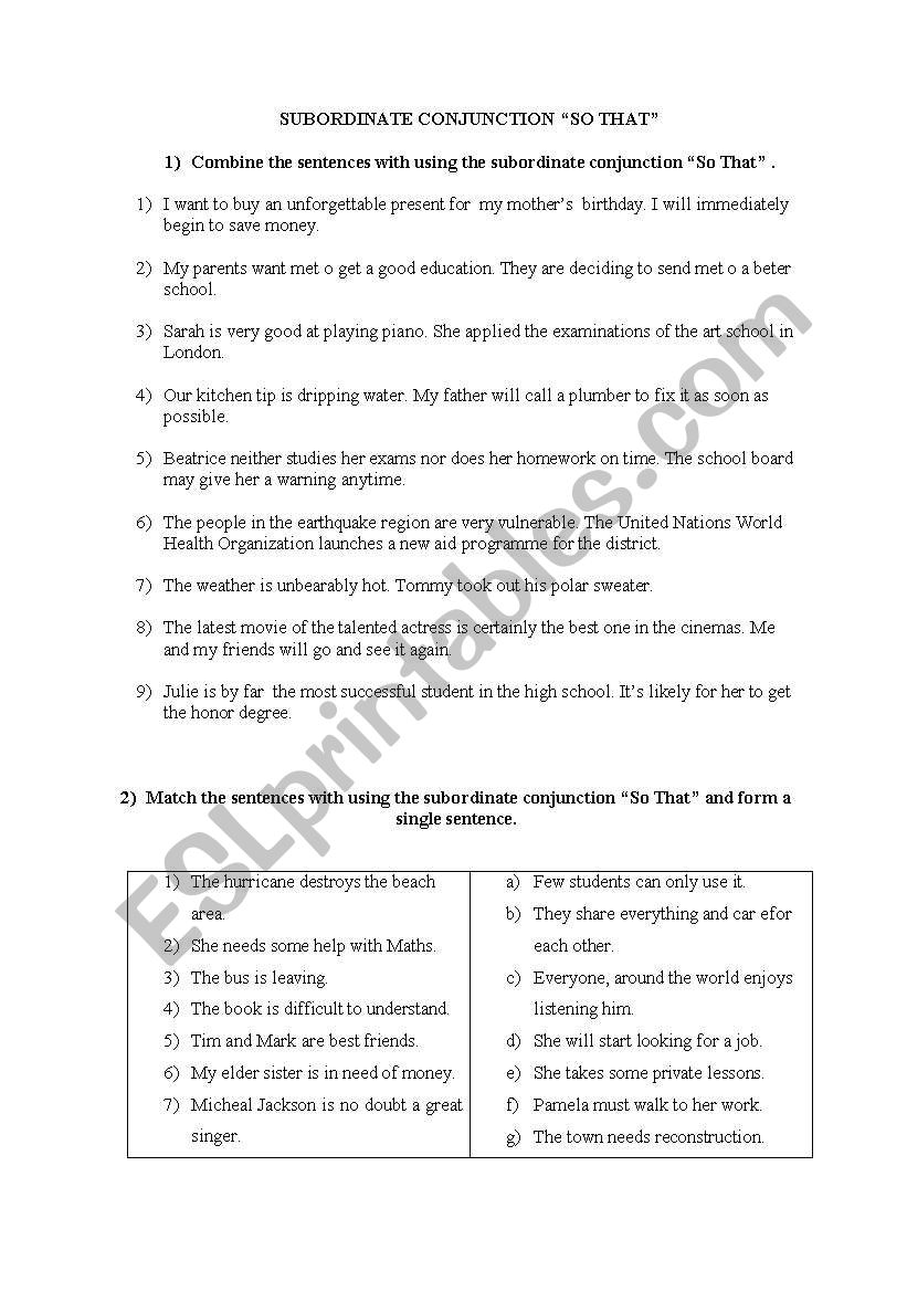 SUBORDINATE CONJUNCTION SO THAT