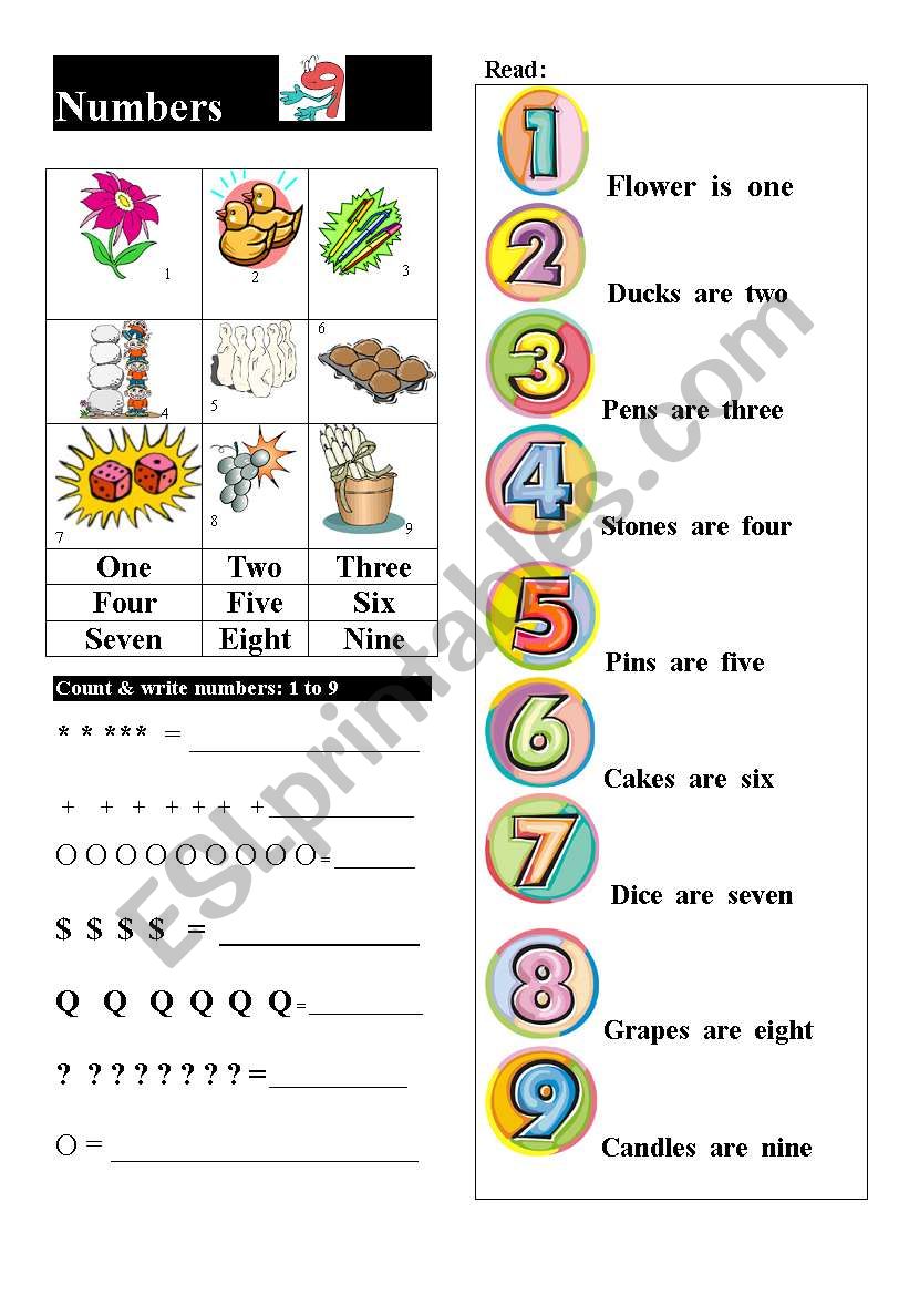 NUMBERS 1-9 worksheet