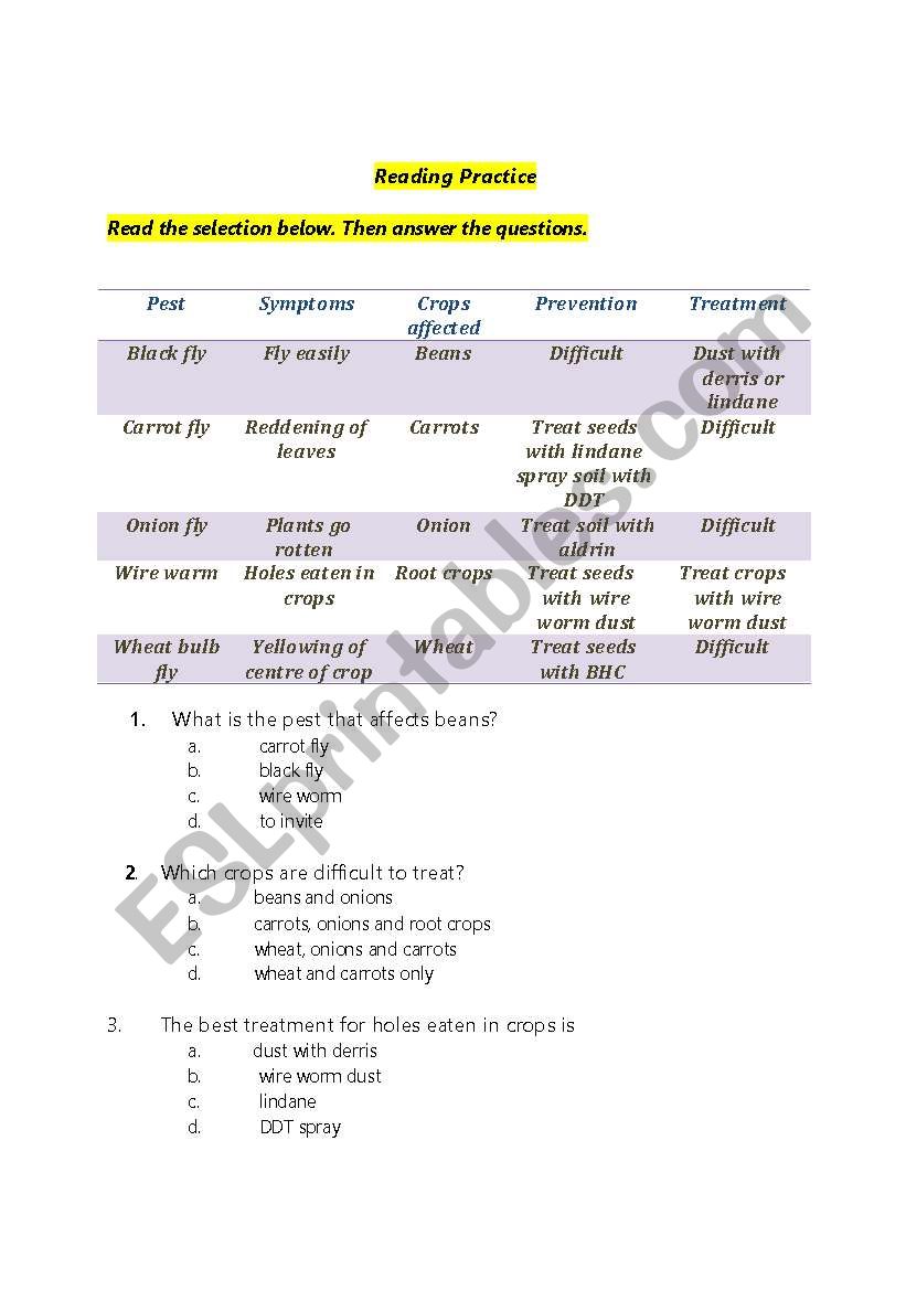 Reading Practice worksheet