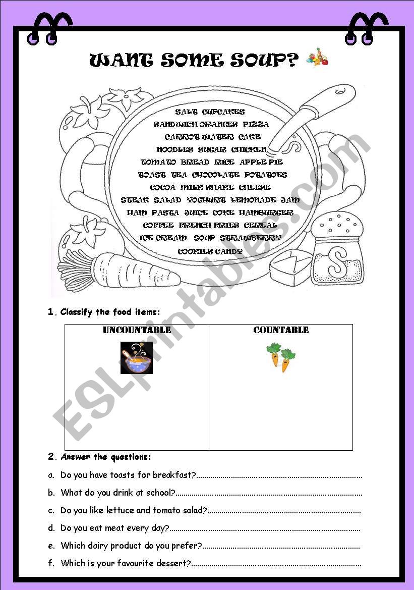 Want some soup? 1/2 worksheet
