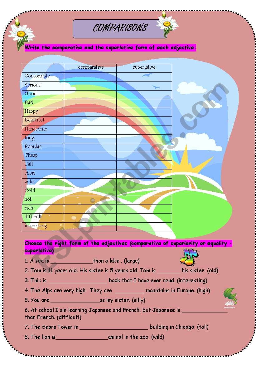 comparatives and superlatives worksheet