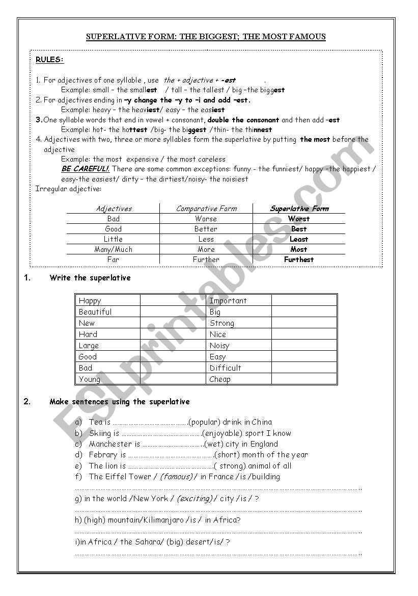 Superlatives worksheet