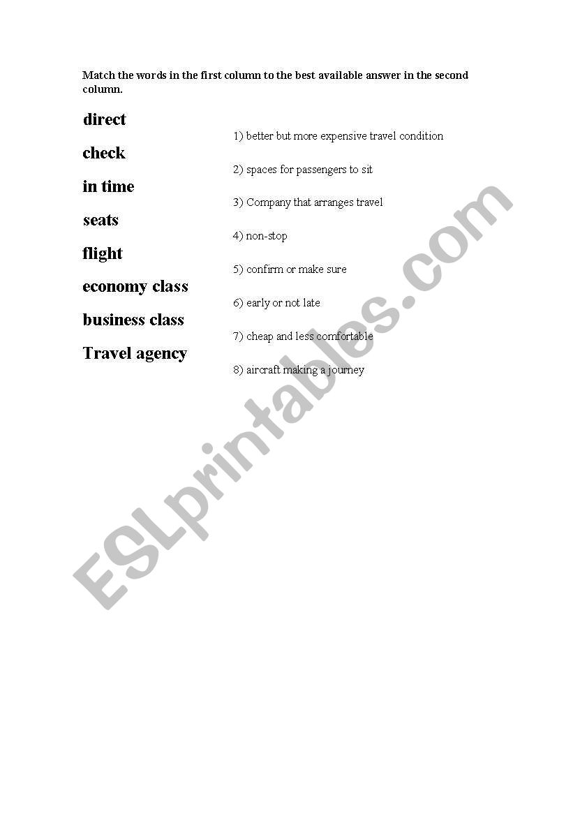 Flight vocabulary worksheet