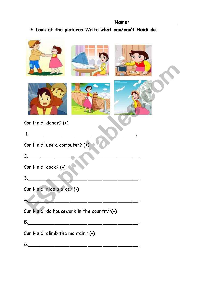 What can / cant Heidi do? worksheet
