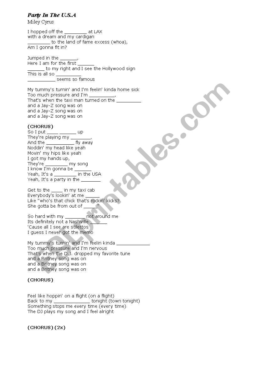 party in the USA worksheet