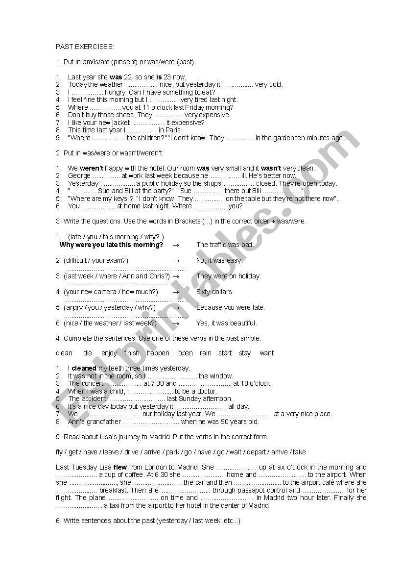 Sipmle Past Exercises worksheet