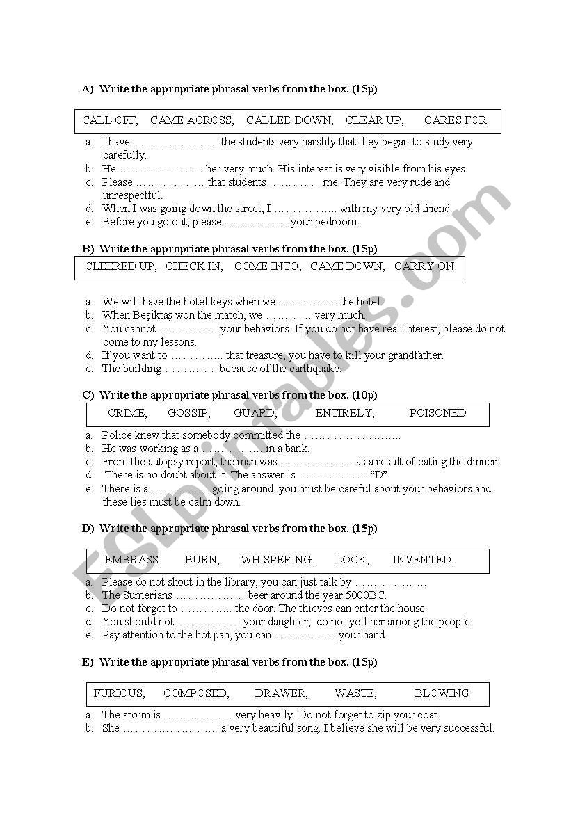 phrasal verbs worksheet