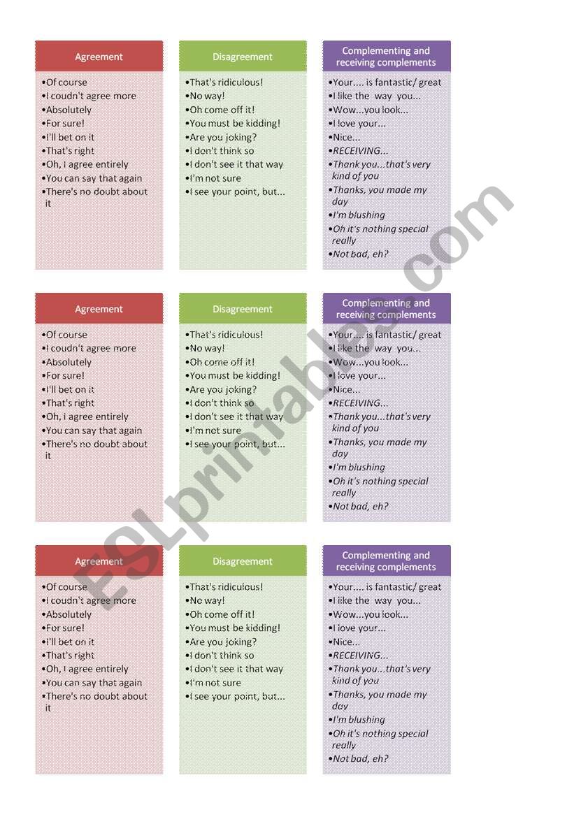 Agreement worksheet