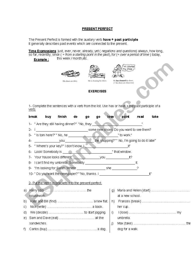 present perfect worksheet