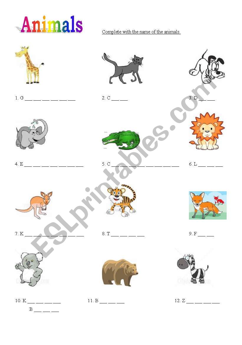 animals worksheet