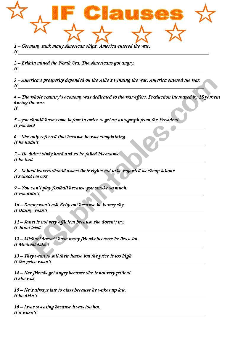 If Clauses - All types worksheet