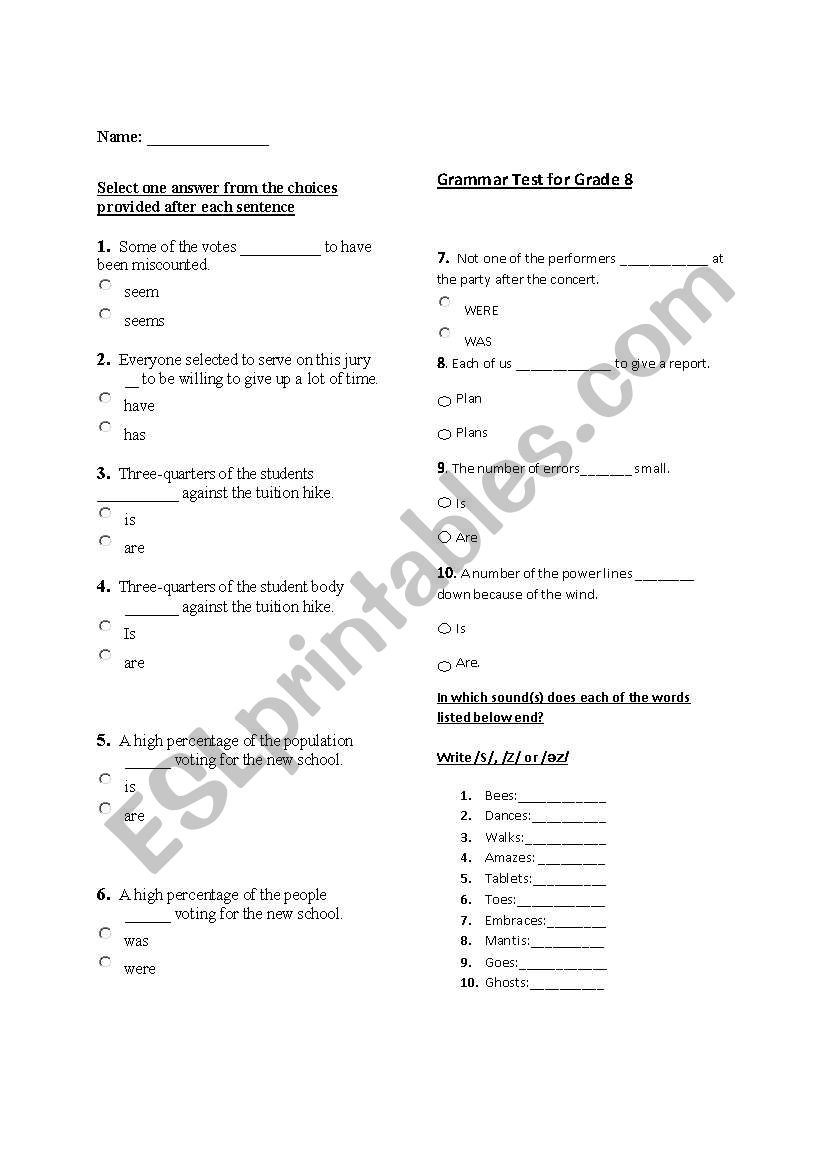 subject verb agreement worksheet