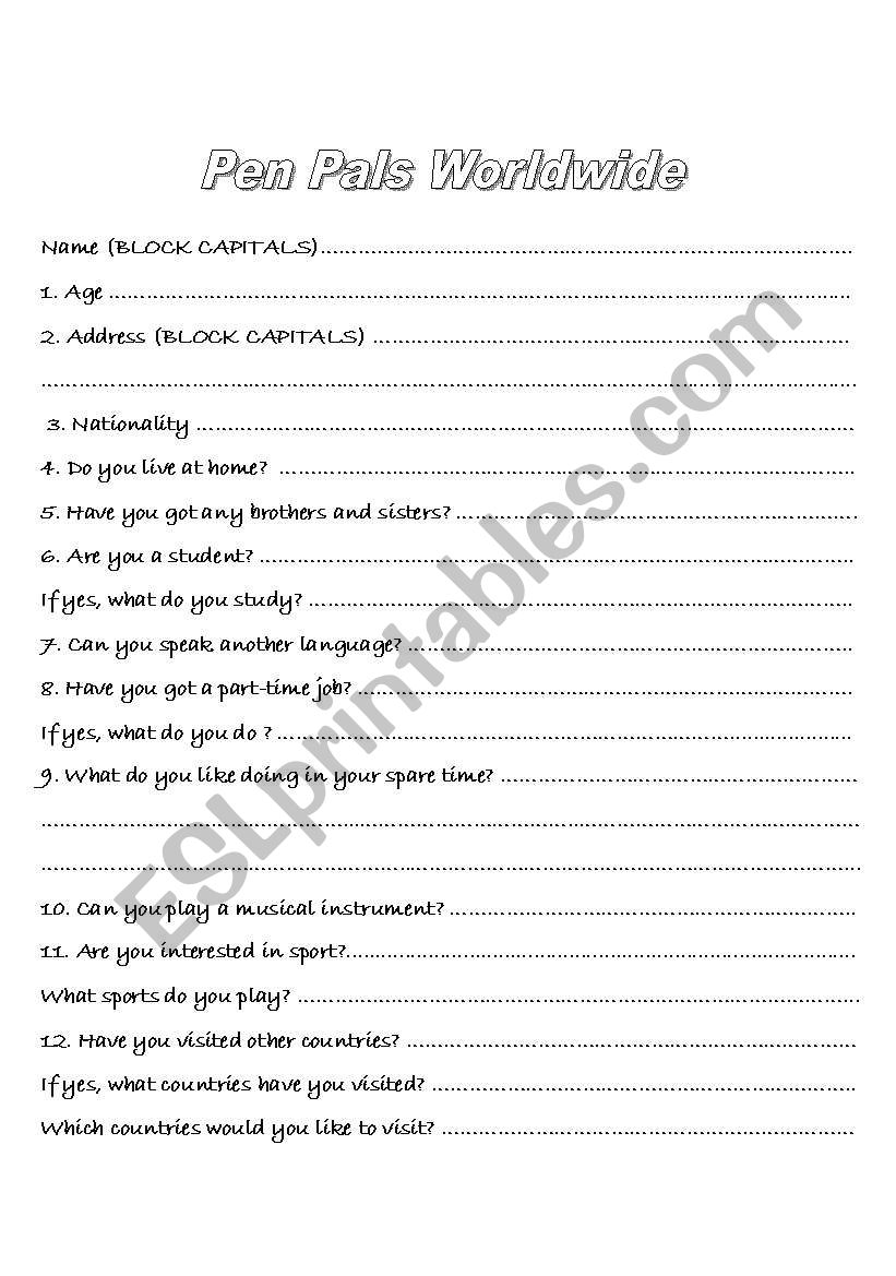 questionnaire worksheet