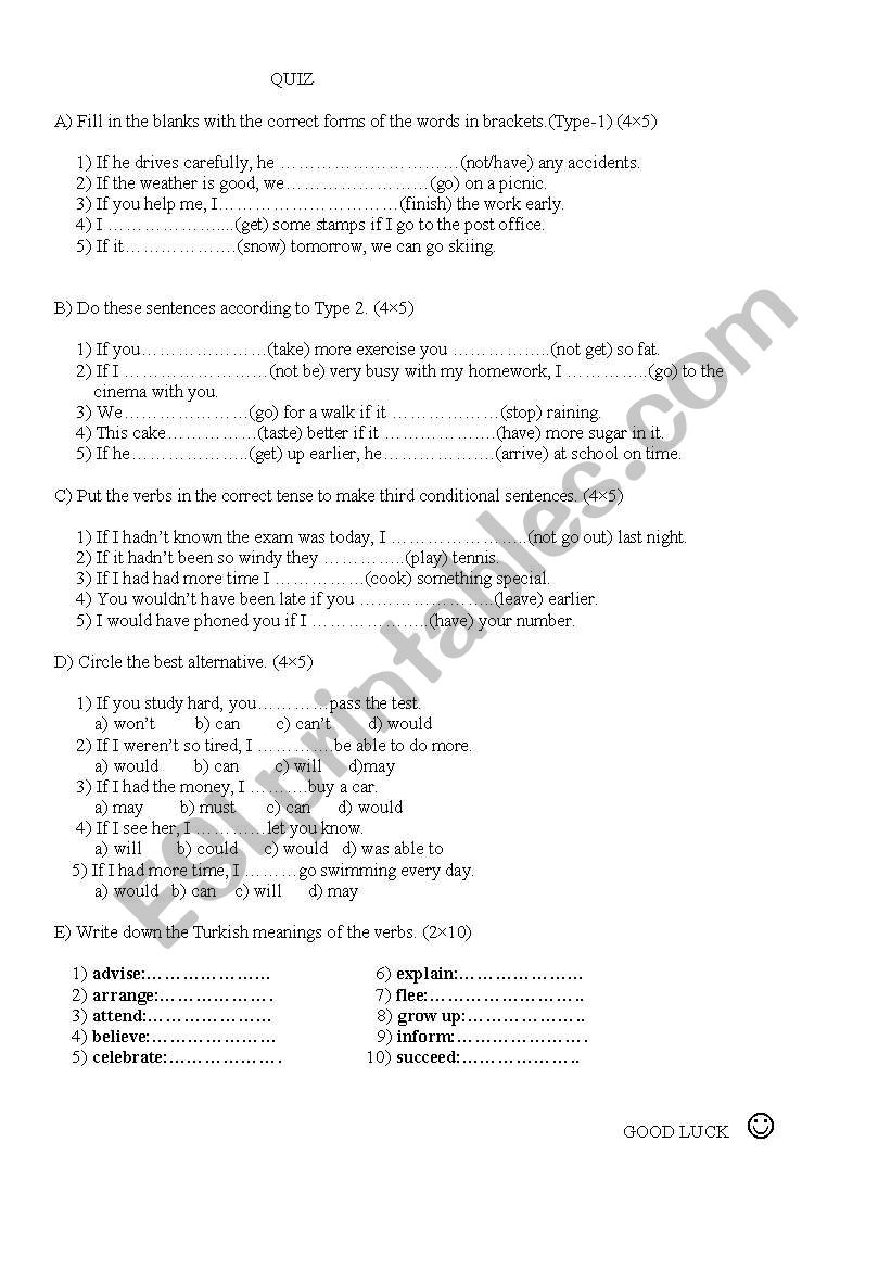 IF CLAUSE-pre intermediate worksheet