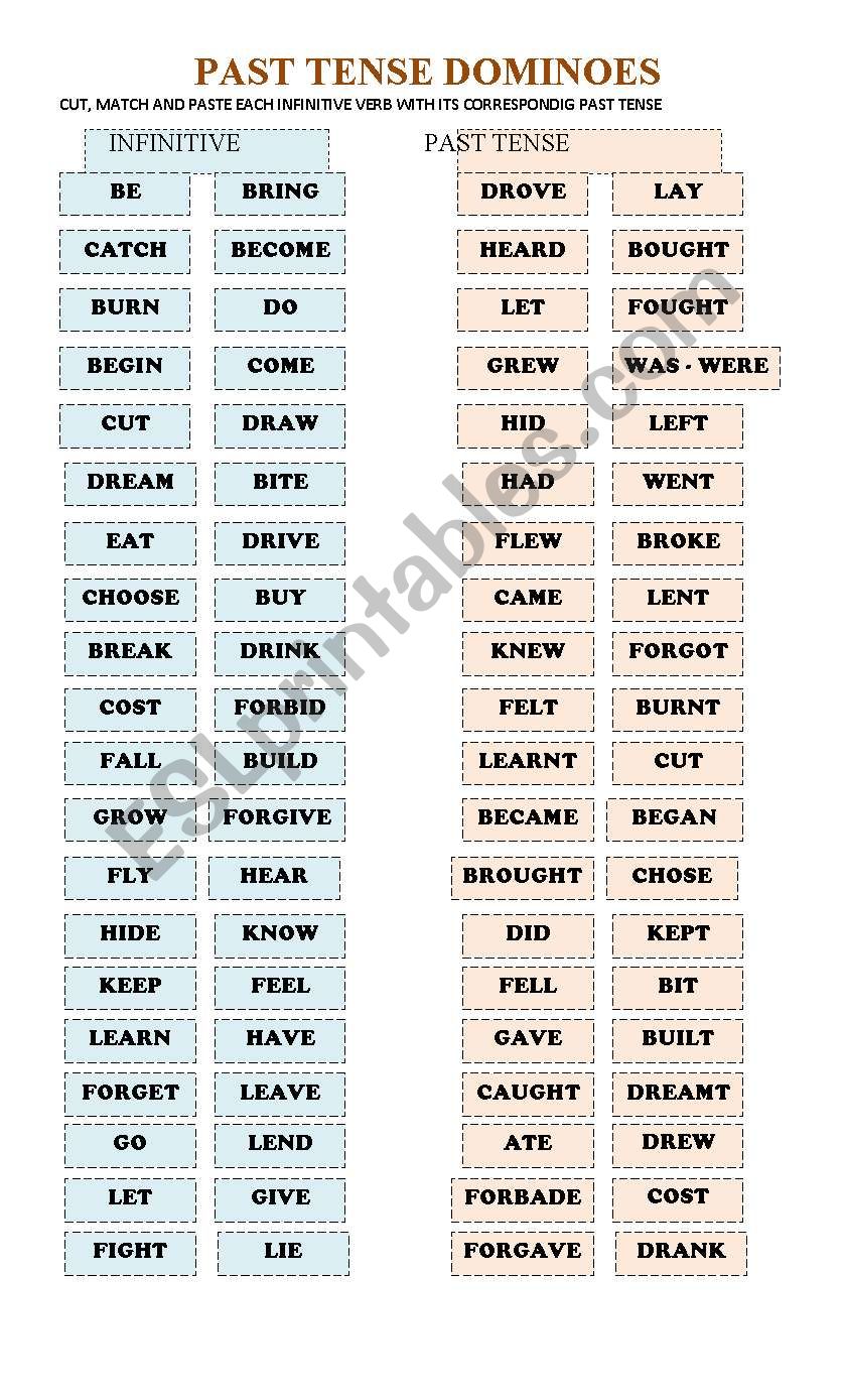 Past Tense Dominoes - Part I worksheet